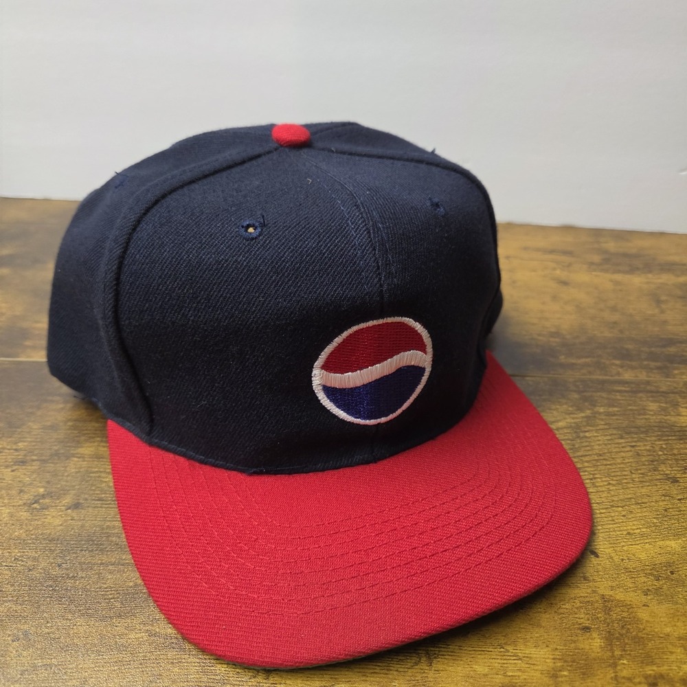 Vintage Pepsi Cola Globe Logo Snapback Hat Navy Red Green Underbrim Otto Cap 90s